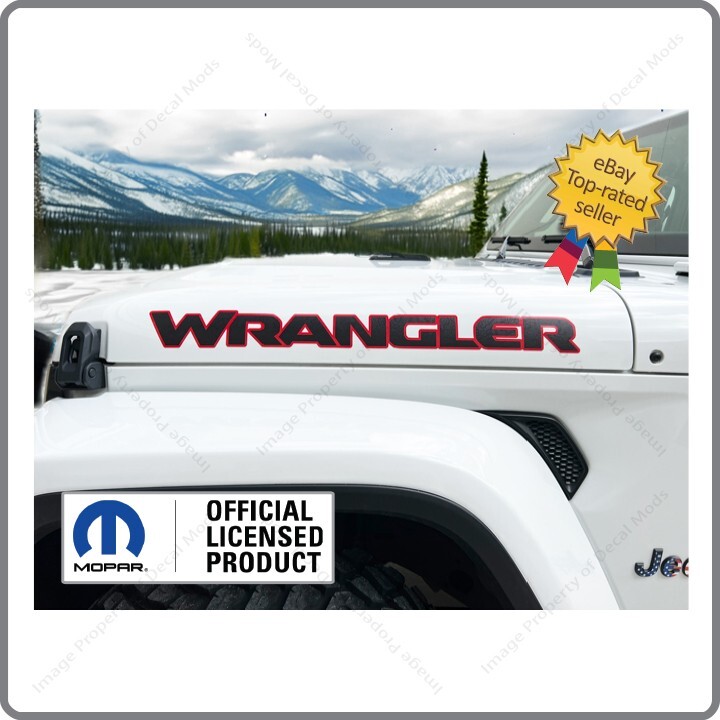 SET OF 2 – Jeep WRANGLER Hood Decals Stickers 3D Topo Map Lines Black Red UV1A0