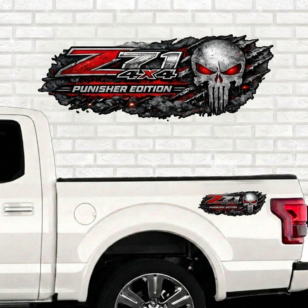 Z71 4×4 Off Road Decals for chevy silverado, Punisher Skull Edition Stickers, 2