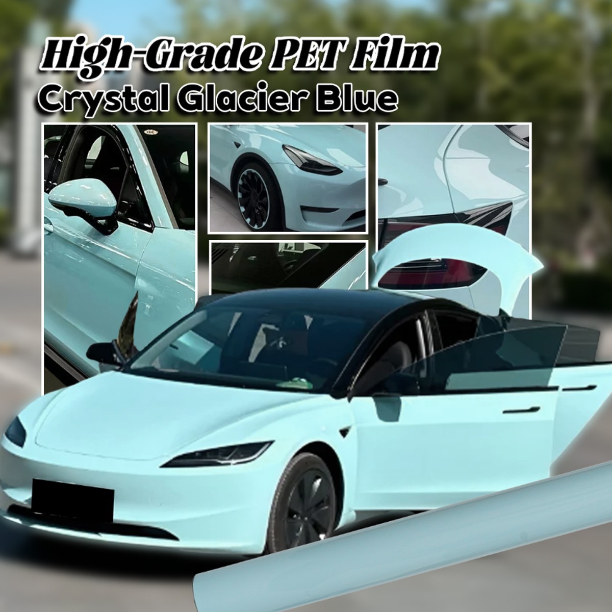 5FTx50FT PET Crystal Glacier Blue Vinyl Wrap Air Release Self-Adhesive US Stock