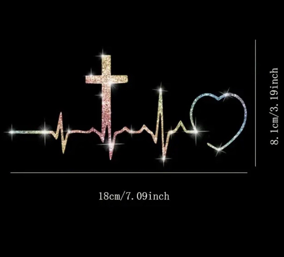 GLITTER Cross Heart Pulse 7” Vinyl Sticker Decal Christian Religious God Jesus