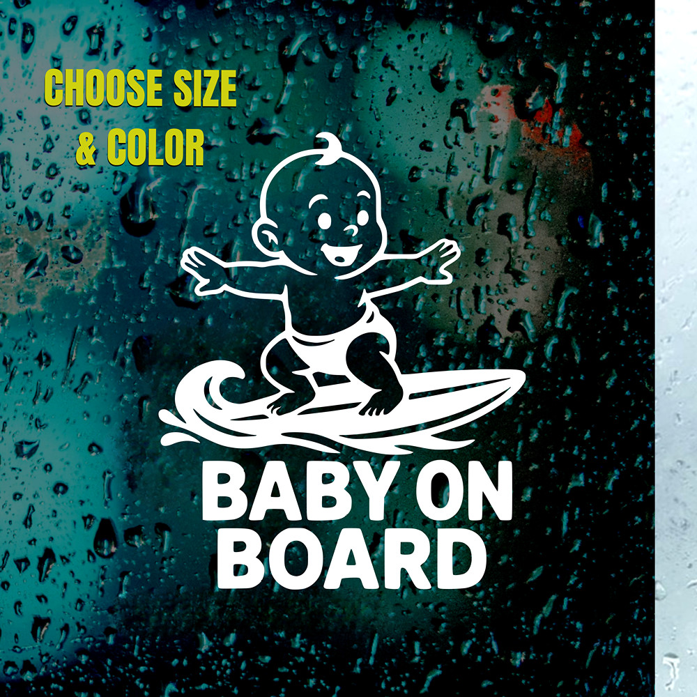 Baby on Board Surfer Decal | Surfing Baby Car Sticker Choose Size & Color Funny