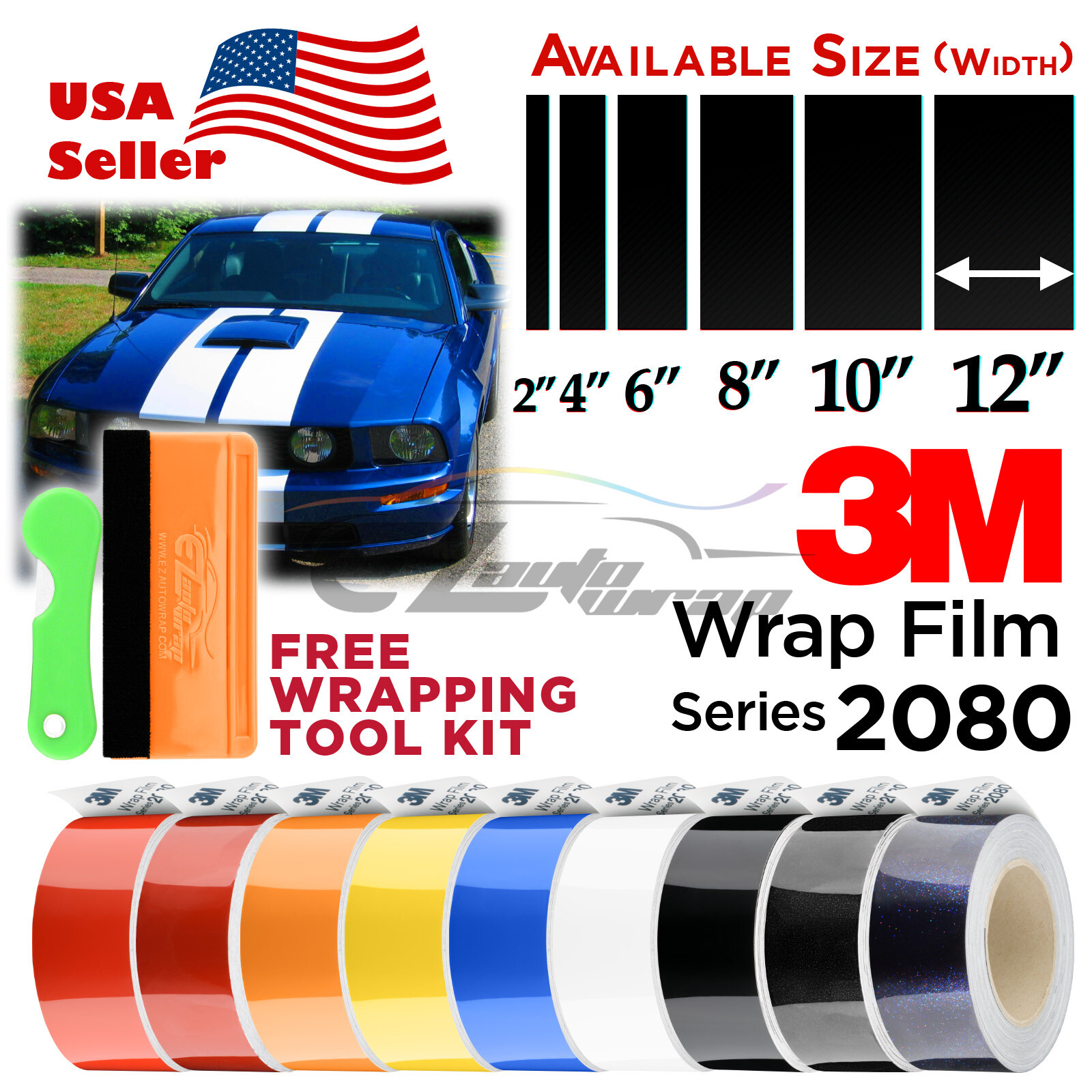 3M 2080 Gloss Racing Stripes Vinyl Wrap Rally Decal Sticker Hood Roof 10FT/20FT