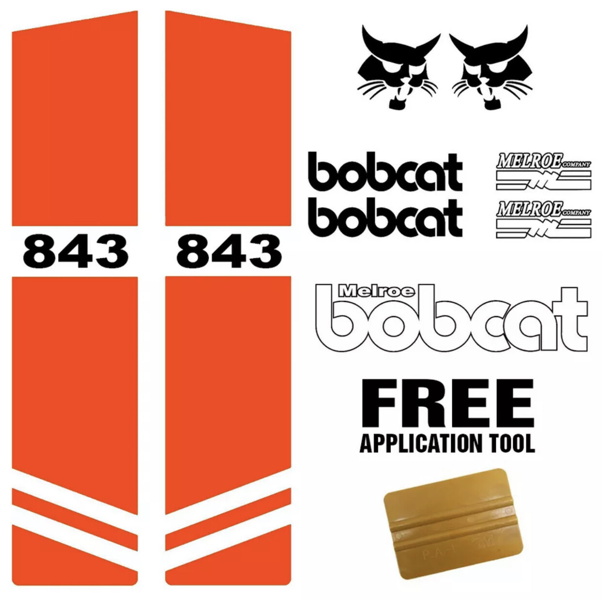 Bobcat 843 Skid Steer Set Vinyl Decal Sticker Kit 9 PC SET + FREE APPLICATOR USA