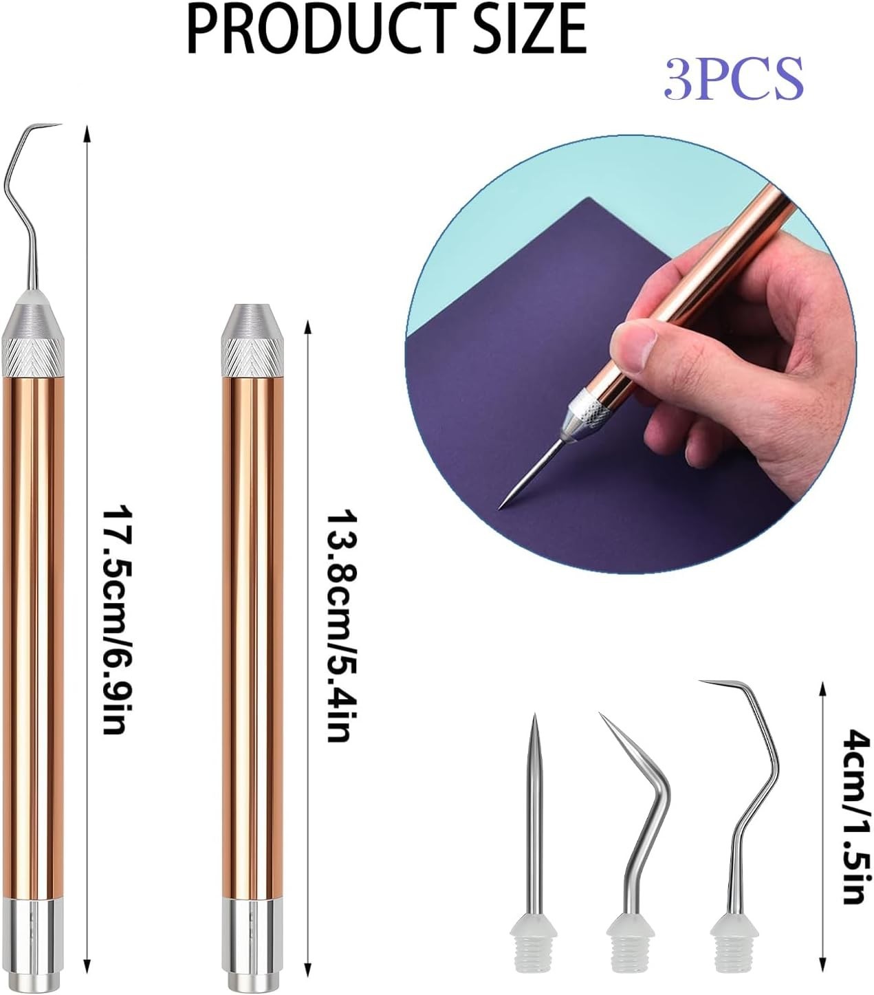 LED Vinyl Weeding Tools Set with Light Rose Gold 3PCS for Iron on Cutting