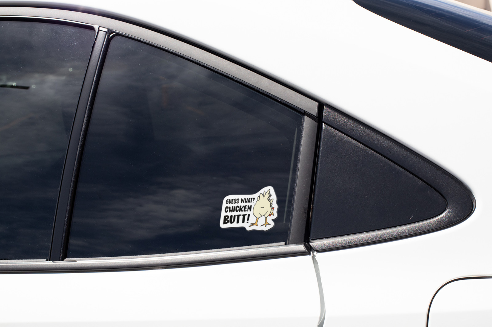 Guess What Chicken butt 4.5 In Funny Chicken Lady Sticker Decal for Car PS589