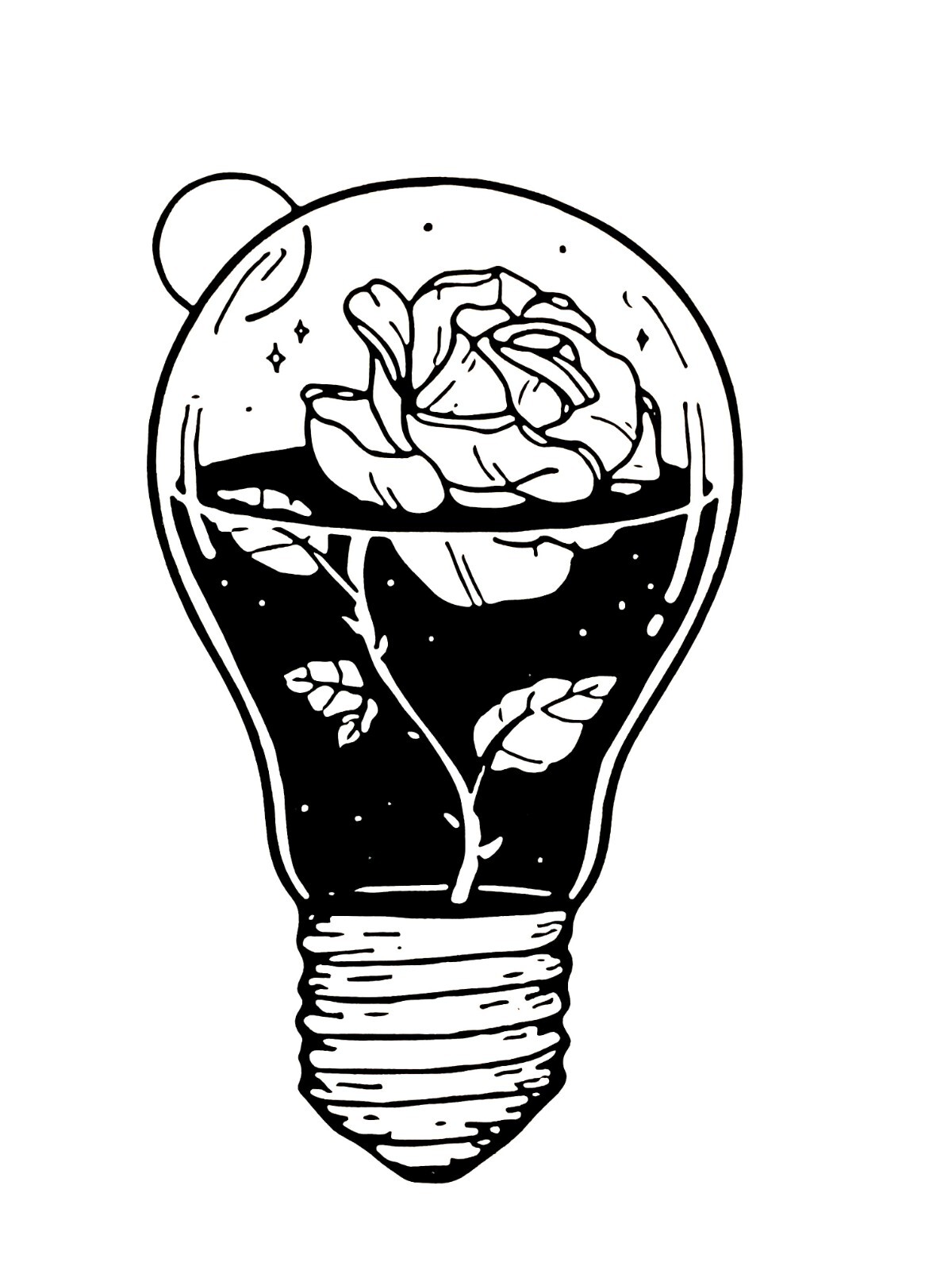 Rose Light Bulb Sticker (3 Inch) Black White Goth Minimalist Dark Fantasy