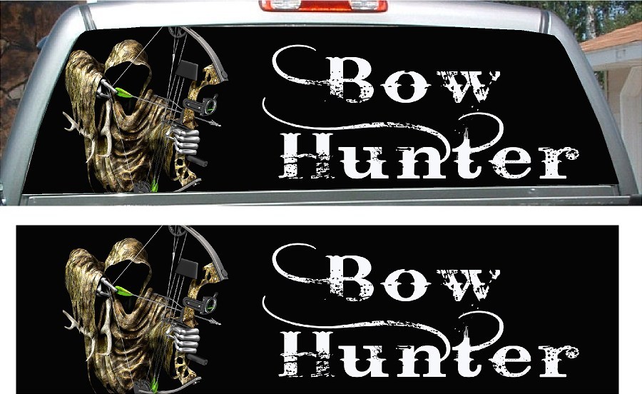 Grim reaper bow hunter rear window view thru graphic decal wrap