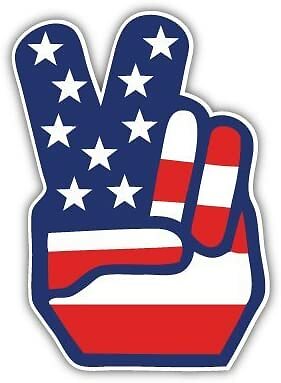 USA American Flag Hand Peace Sign Sticker Decal 4″ x 5″