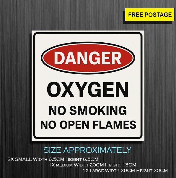 OXYGEN No Smoking No Open Flames, Self Adhesive Waterproof Vinyl Sticker