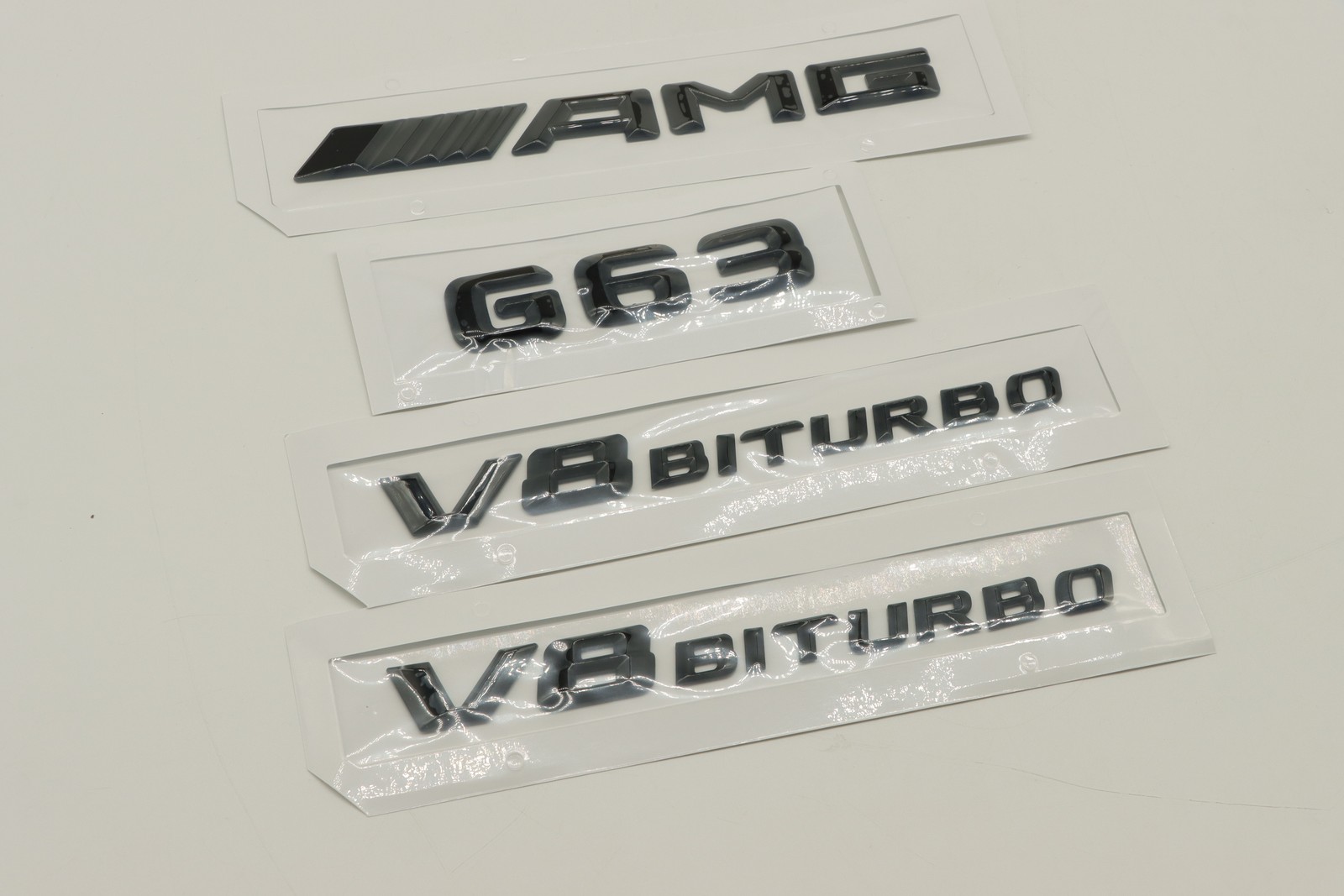 4Pcs Gloss Black 3D Emblems for AMG G63 V8 Biturbo Side Rear Badges