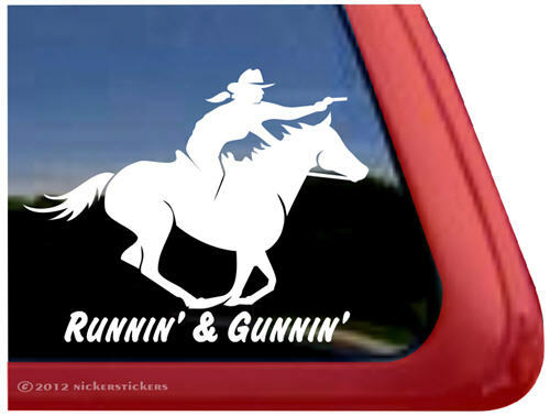 Runnin’ & Gunnin’ – Mounted Shooting Decal (Female Rider)