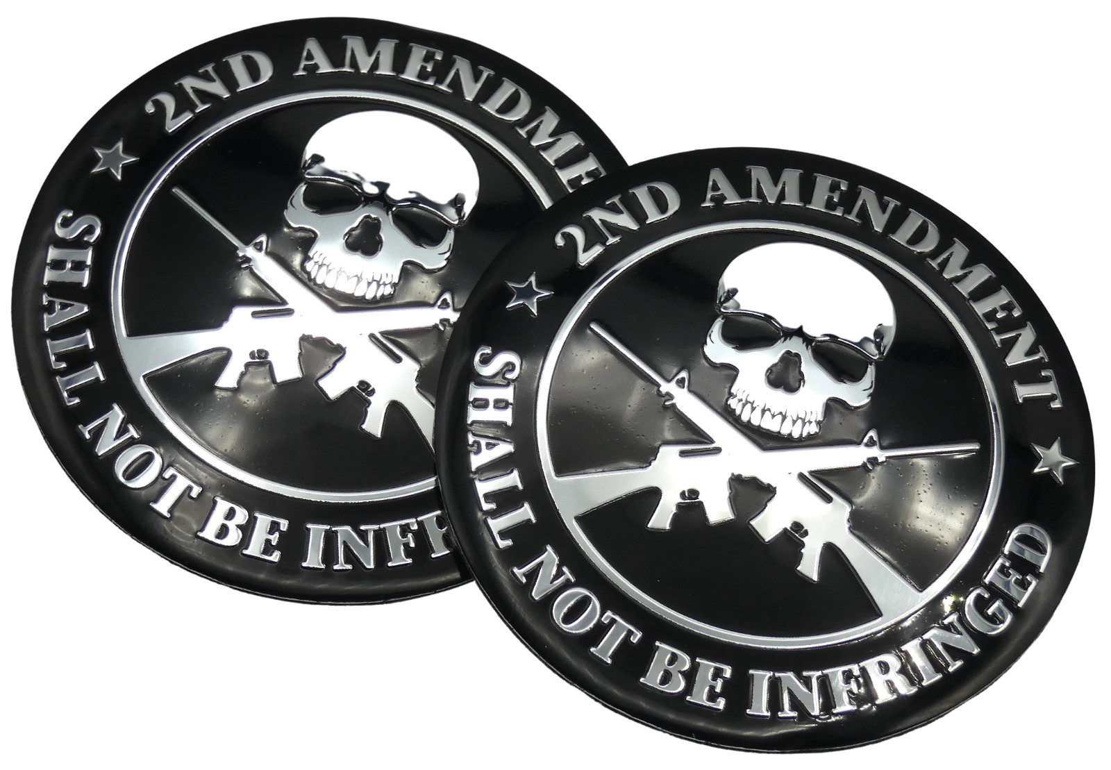 2x Metal 2nd Amendment Decal Sticker Emblem Badge Auto Car Truck Dome 2.20″