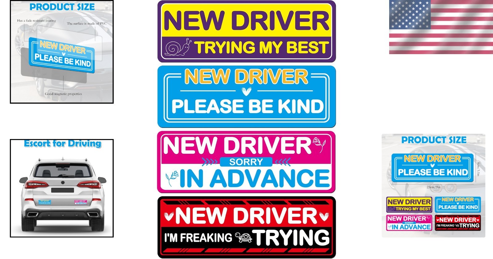 4 Pcs Student Driver Magnetic Car Stickers – Bright Reflective Safety Signs