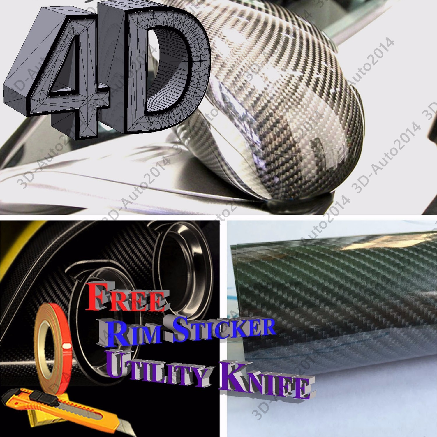 1ft X5ft Dark Gray 4D GLOS Carbon Fiber Air Release Pockets Bubble Free
