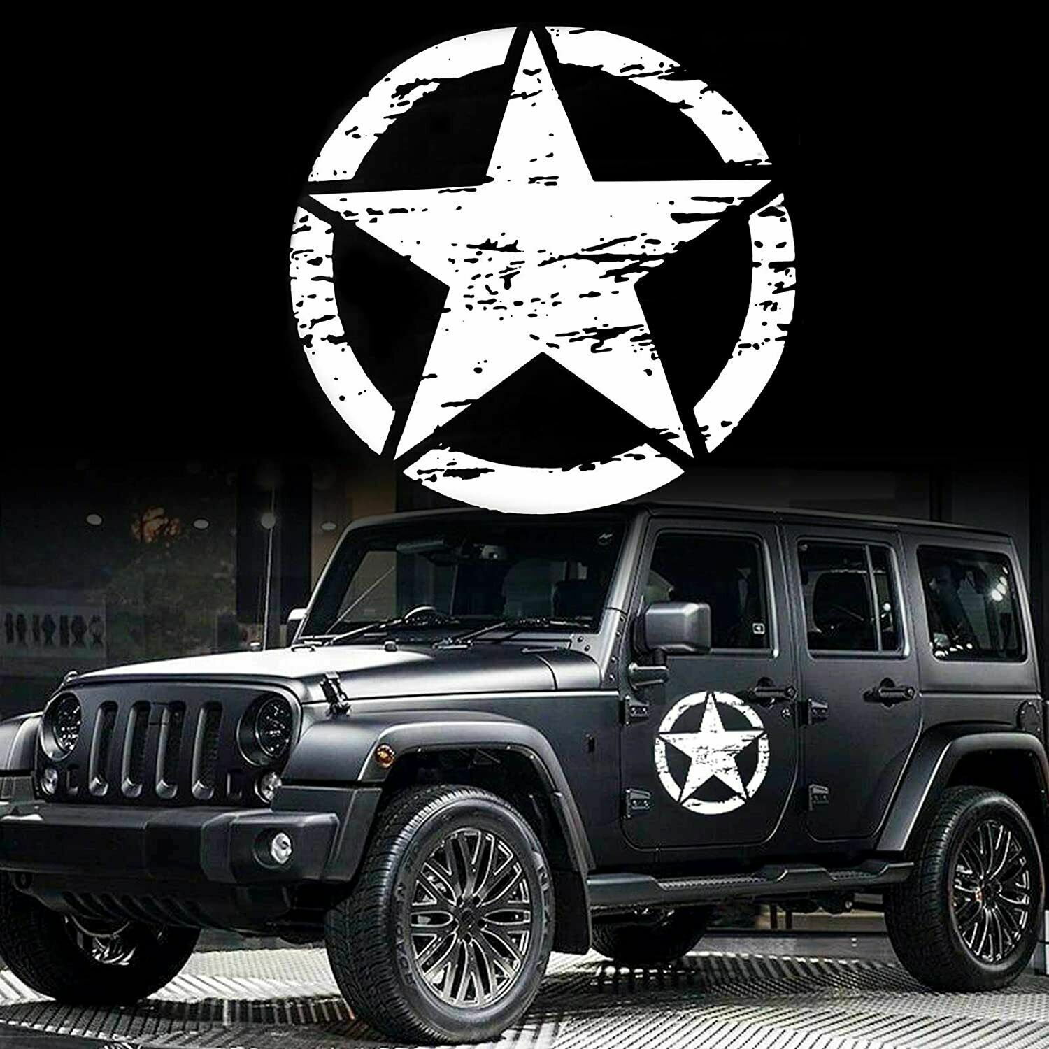 White Distressed Military Army Star Sticker Decal Car Truck SUV Hood Door