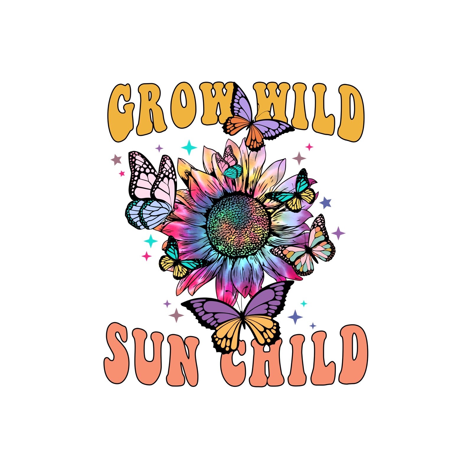 4” Butterfly Sticker Grow Wild Boho Sunflower Motivational Positive Rainbow