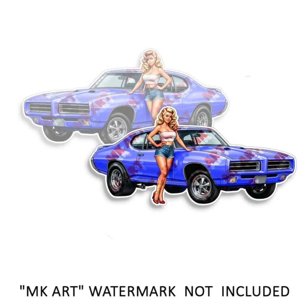 Pin Up Girl Sticker Fits Pontiac GTO 1969 Dark Blue Pickup Truck Nose Art 2 PACK