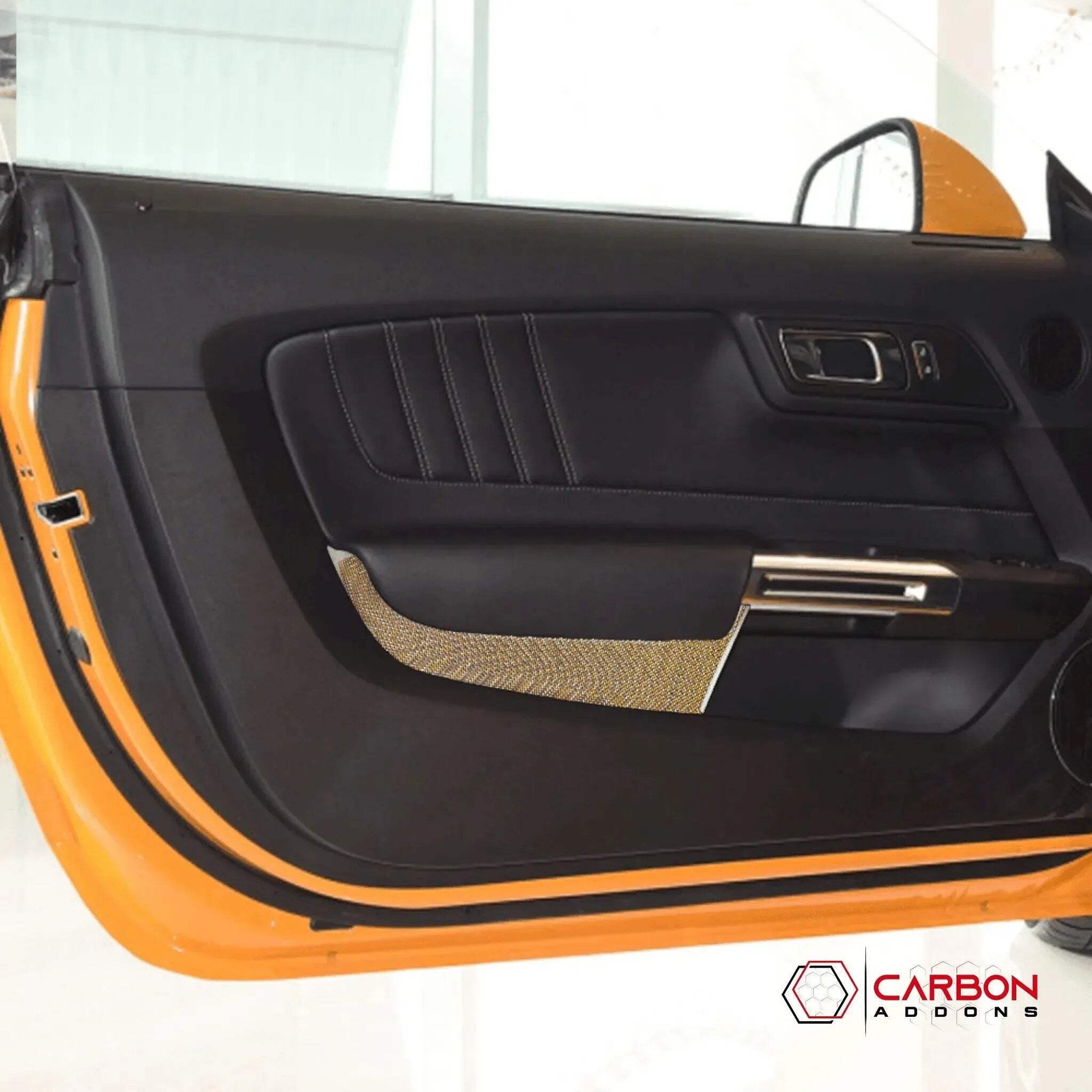 Reflective Carbon Fiber Front/Rear Door Panel Overlay for Mustang 2015-2023