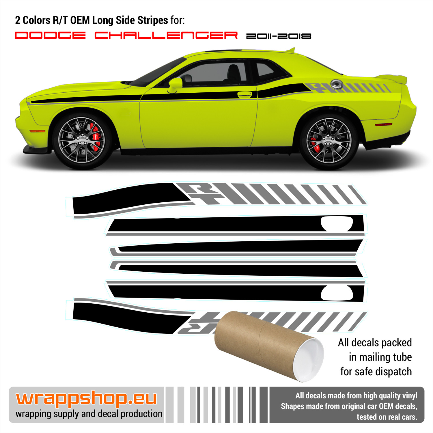 RT 2 colors long side stripes for DODGE Challenger 2011 – 2018