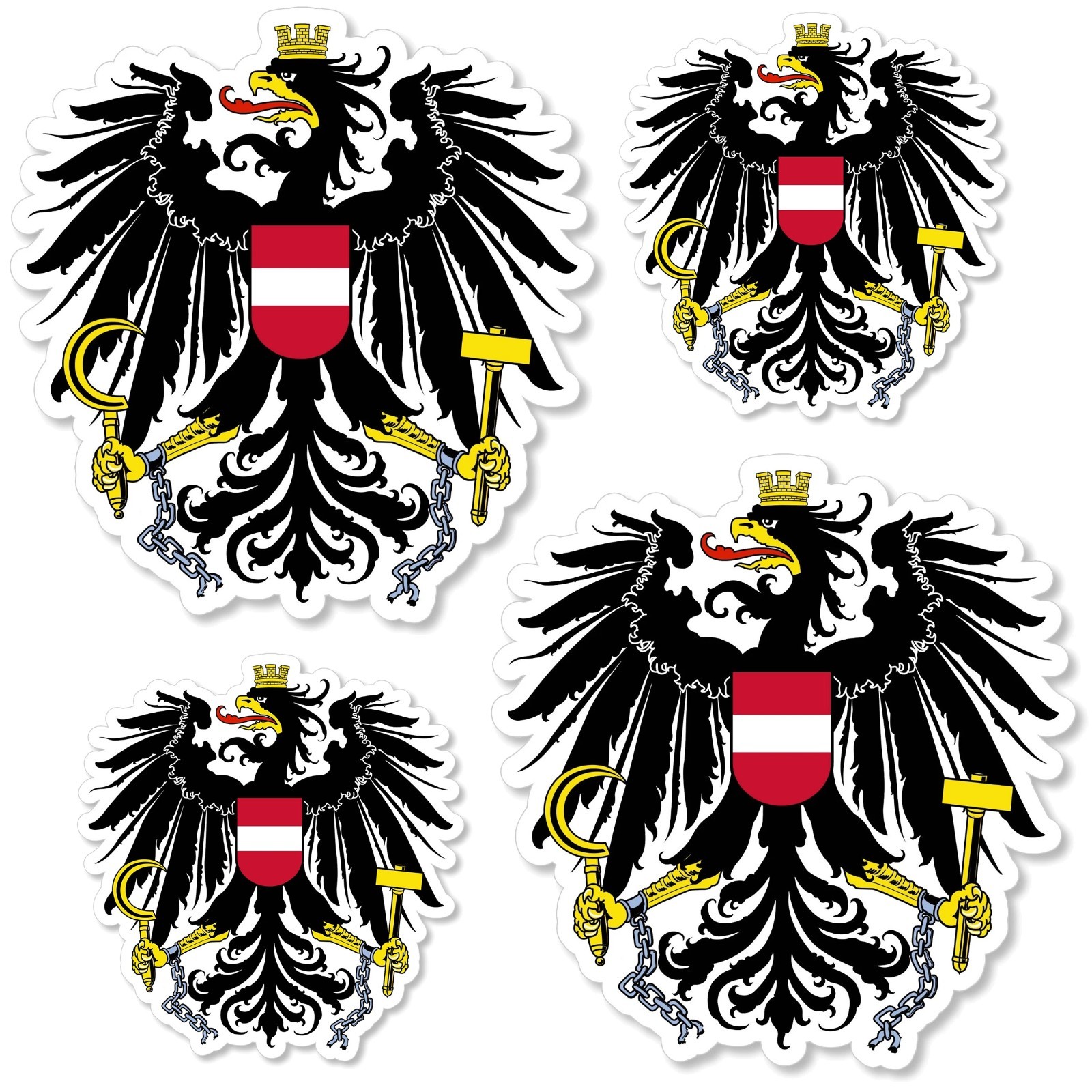 4Pcs Austria Austrian Coat of Arms Eagle Flag Vinyl Sticker Decals 4″ & 2″