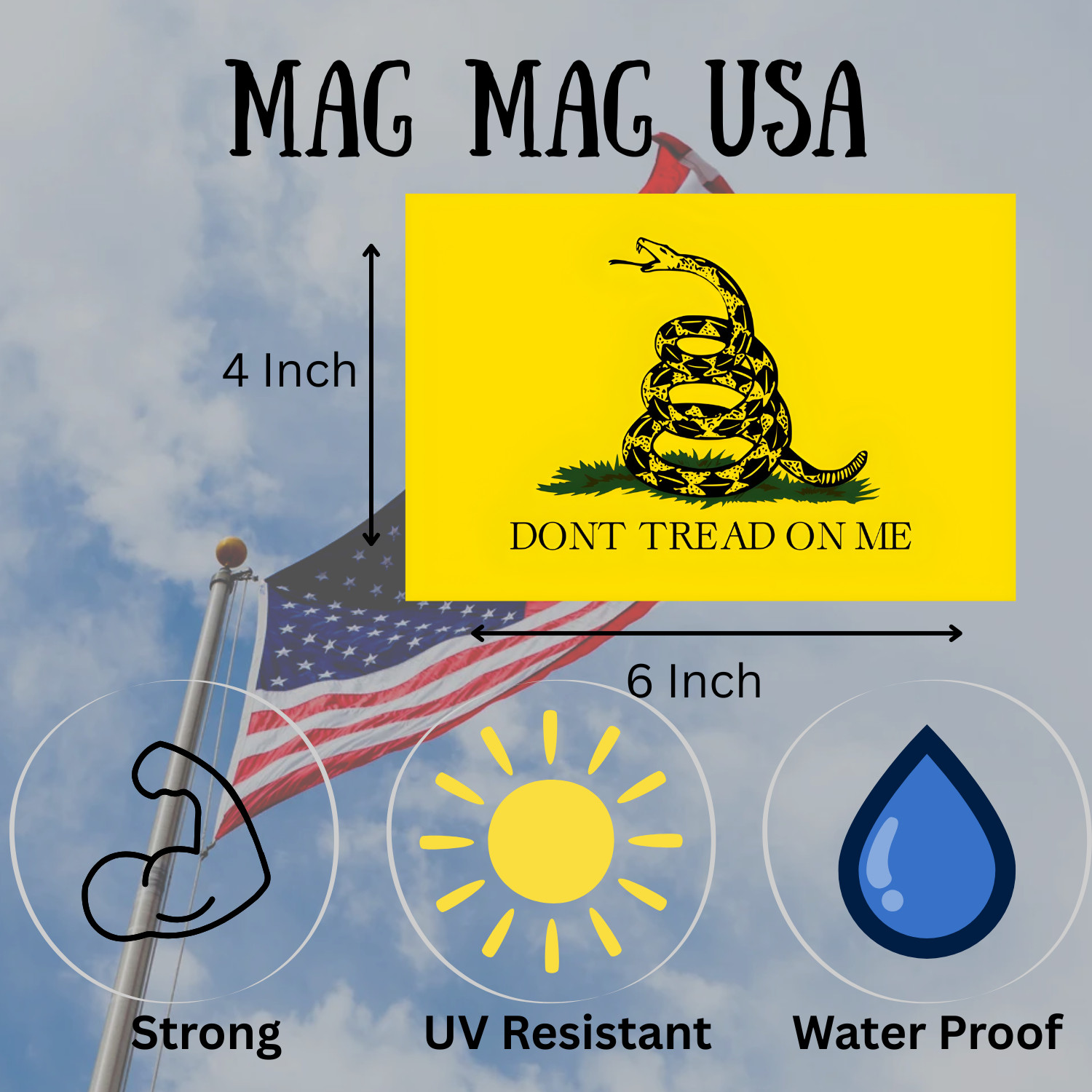Gadsden Flag Don’t Tread on Me Heavy Duty Magnet – 4″ x 6″ Cars Trucks Outdoors
