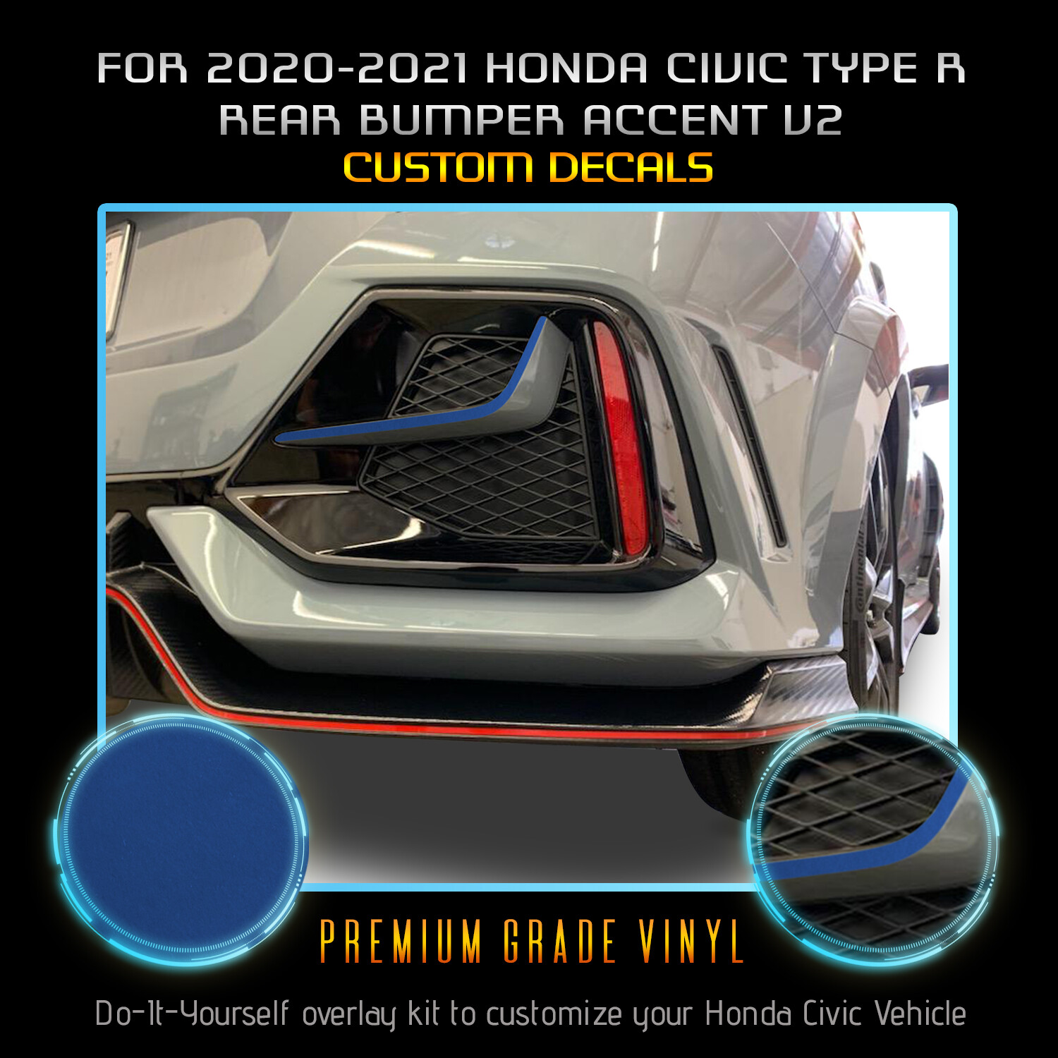 For 2020+ Civic Type R Rear Bumper Accent Graphic Decal – Satin Metallic Vinyl