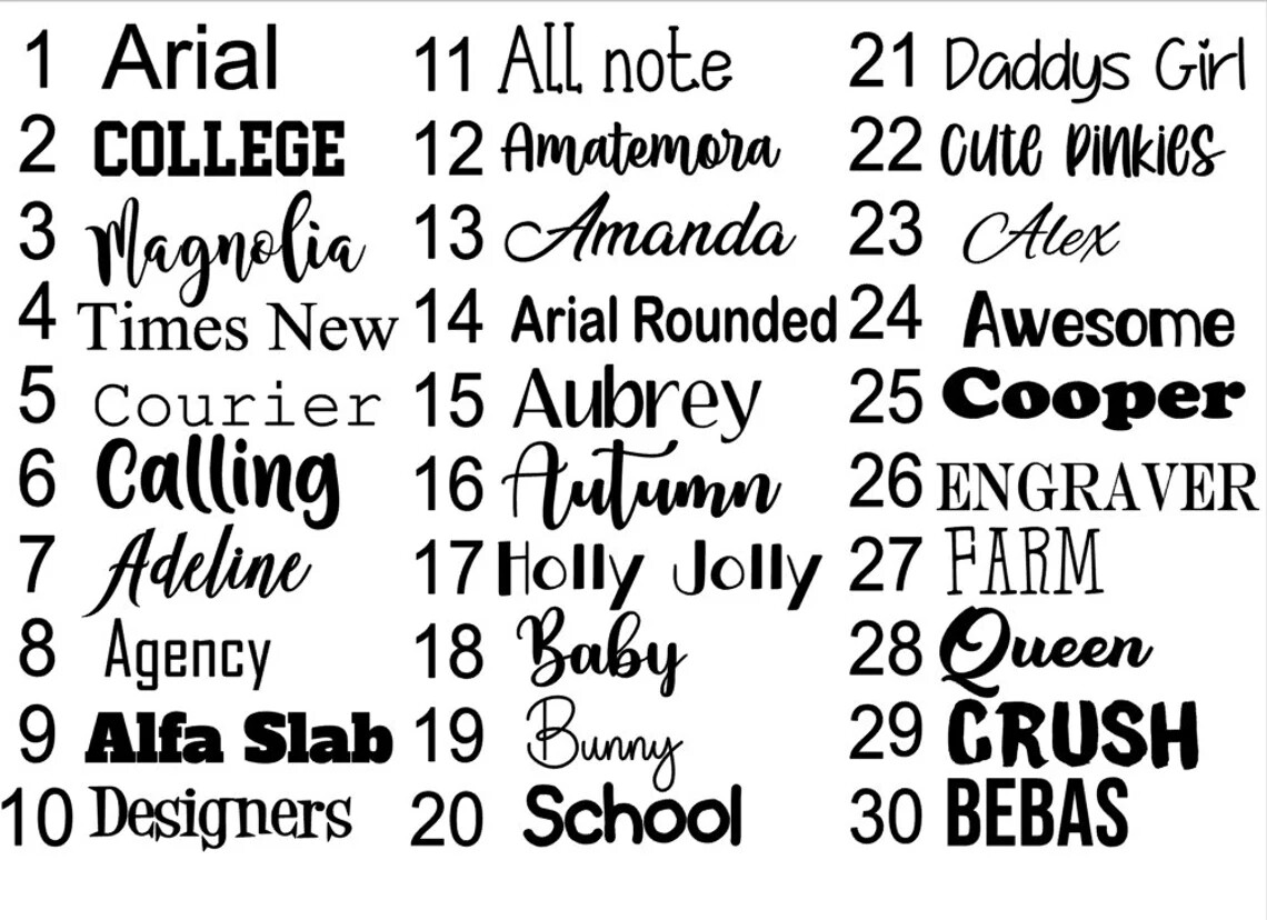 Custom vinyl decal Die Cut lettering multi font sizes colors reflective chrome