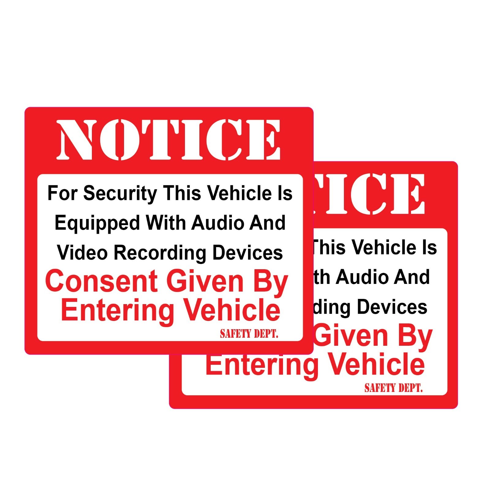 Notice For Security This Vehicle Is Equipped Audio 1 Pair of Stickers P925