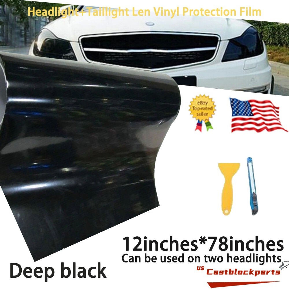 Gloss Dark Black Film Smoke Tint Lens Vinyl Wrap For Headlight taillight 12″x78″