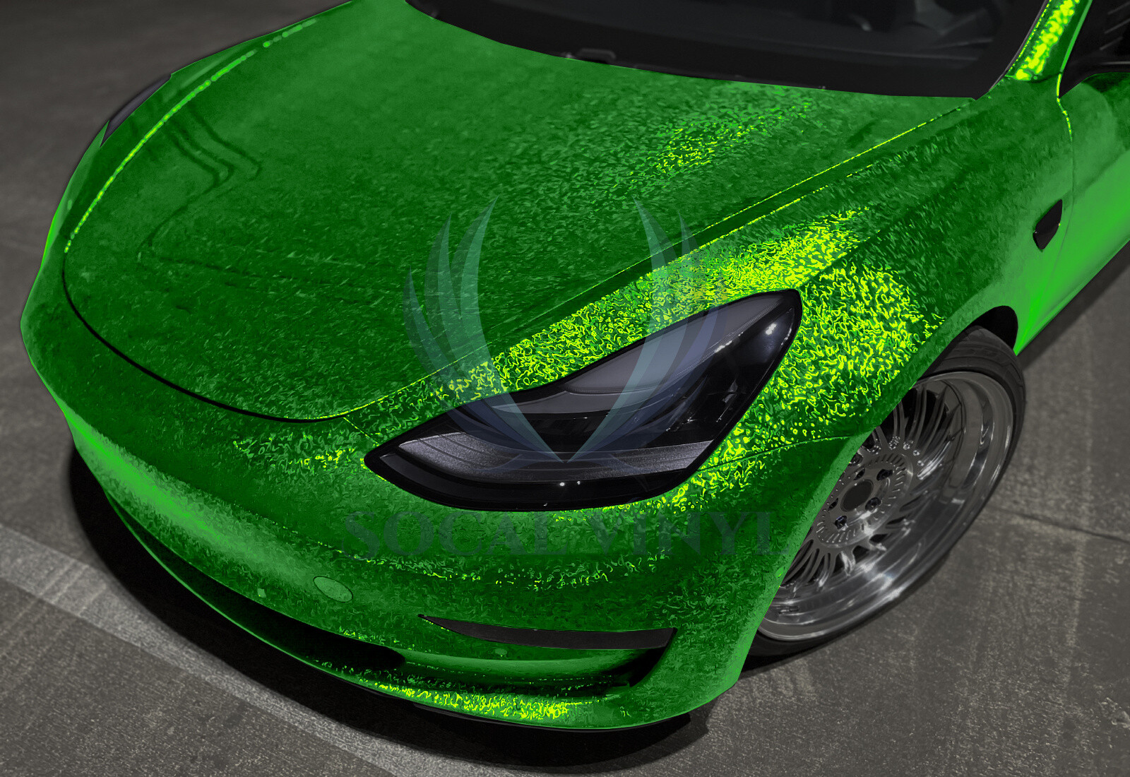 PET Damascus Steel Forged Carbon Fiber Beast Green Car Vinyl Wrap Decal Sticker