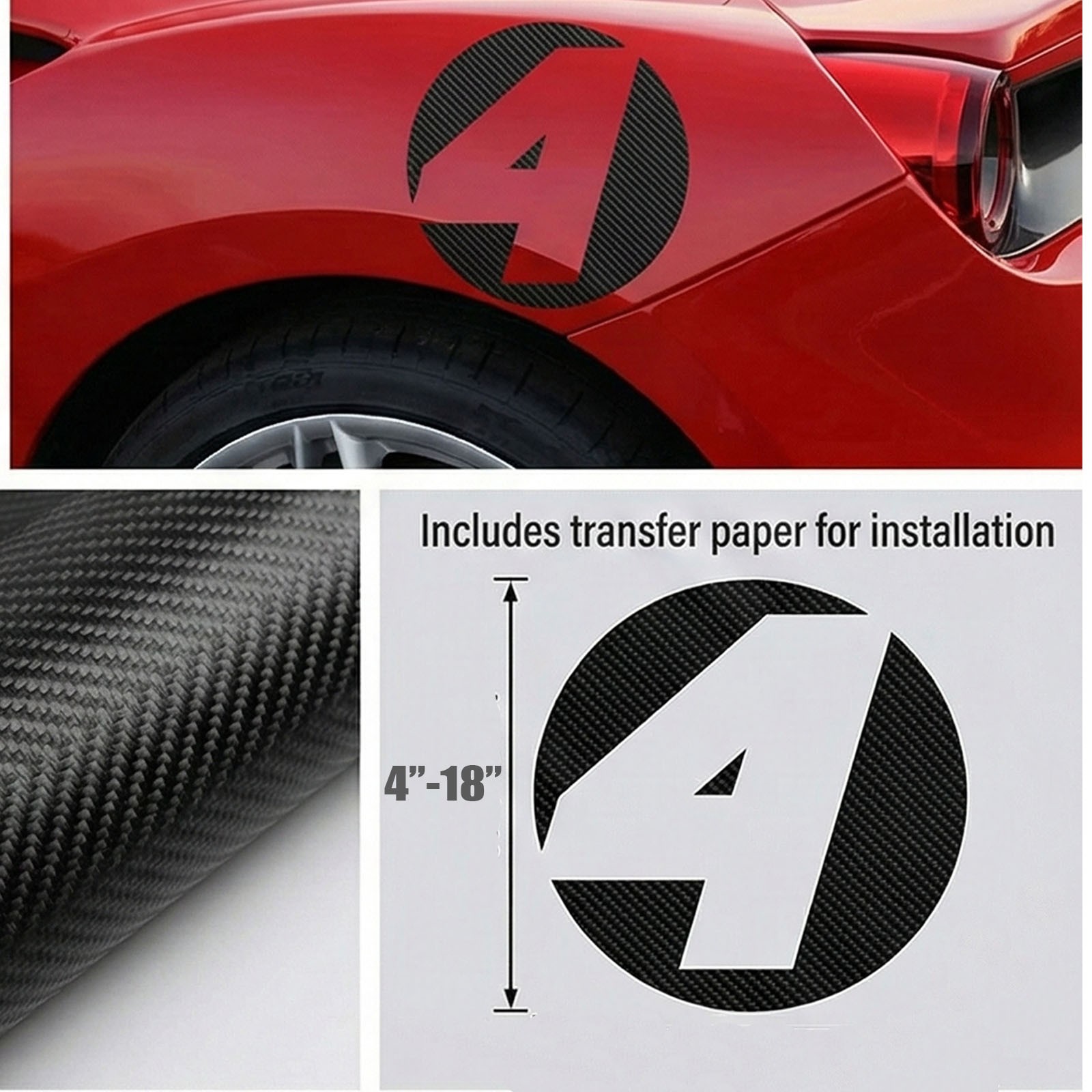 Custom Round Hollow Racing Number Carbon Fiber Vinyl Sticker Decals x2 10in 16in