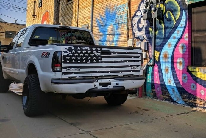 Compatible with Dodge Ram Chevy Ford Toyota..- Full Tailgate Flag .. VINYL