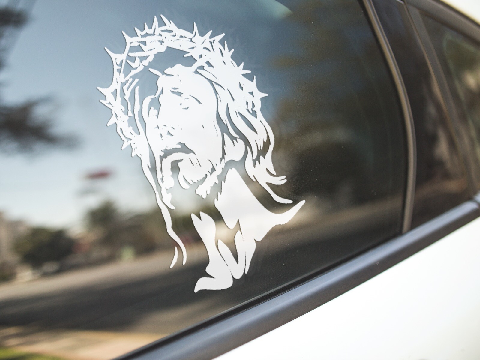 Decal Car Window, Holy face of Jesús. Glass/Window/Plastic/Ceramic/Metal USE.