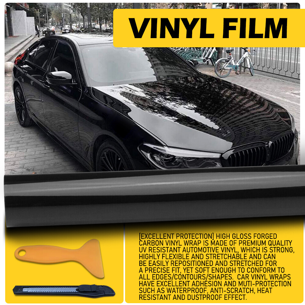 1.5m 2080 Gloss Black Vinyl Vehicle Car Wrap Decal Film Sheet Roll G12 scraper