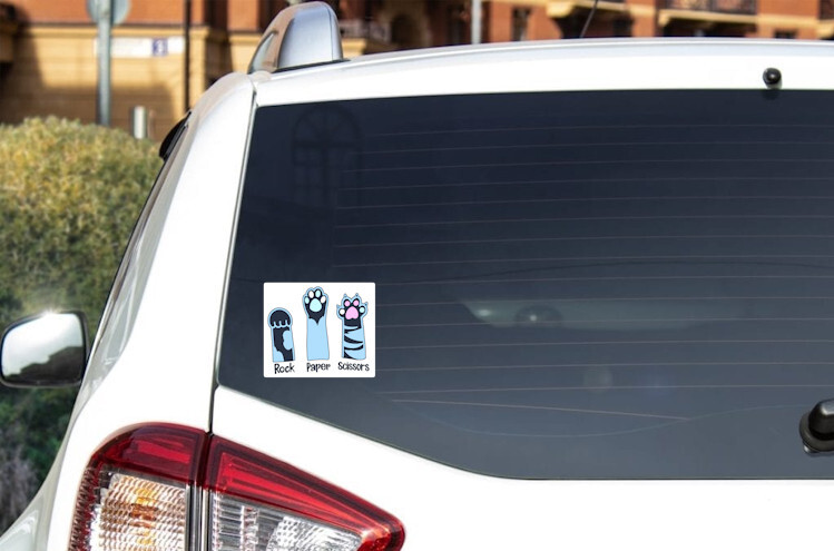 Funny Cat Rock Paper Scissors Vinyl Window Laptop Bumper Sticker Decal