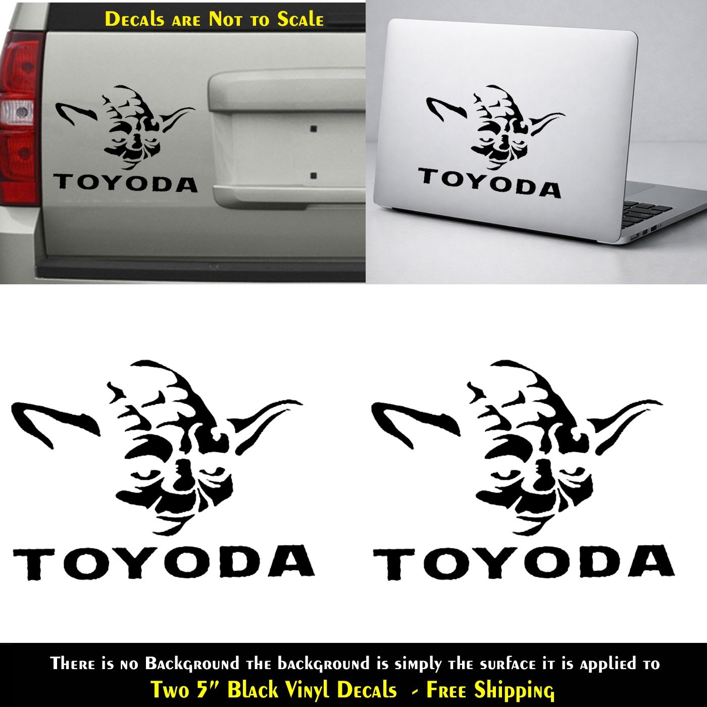 TOYOTA TOYODA STAR WARS Two 5″ Black vinyl car decals Laptop Notebook Tumbler