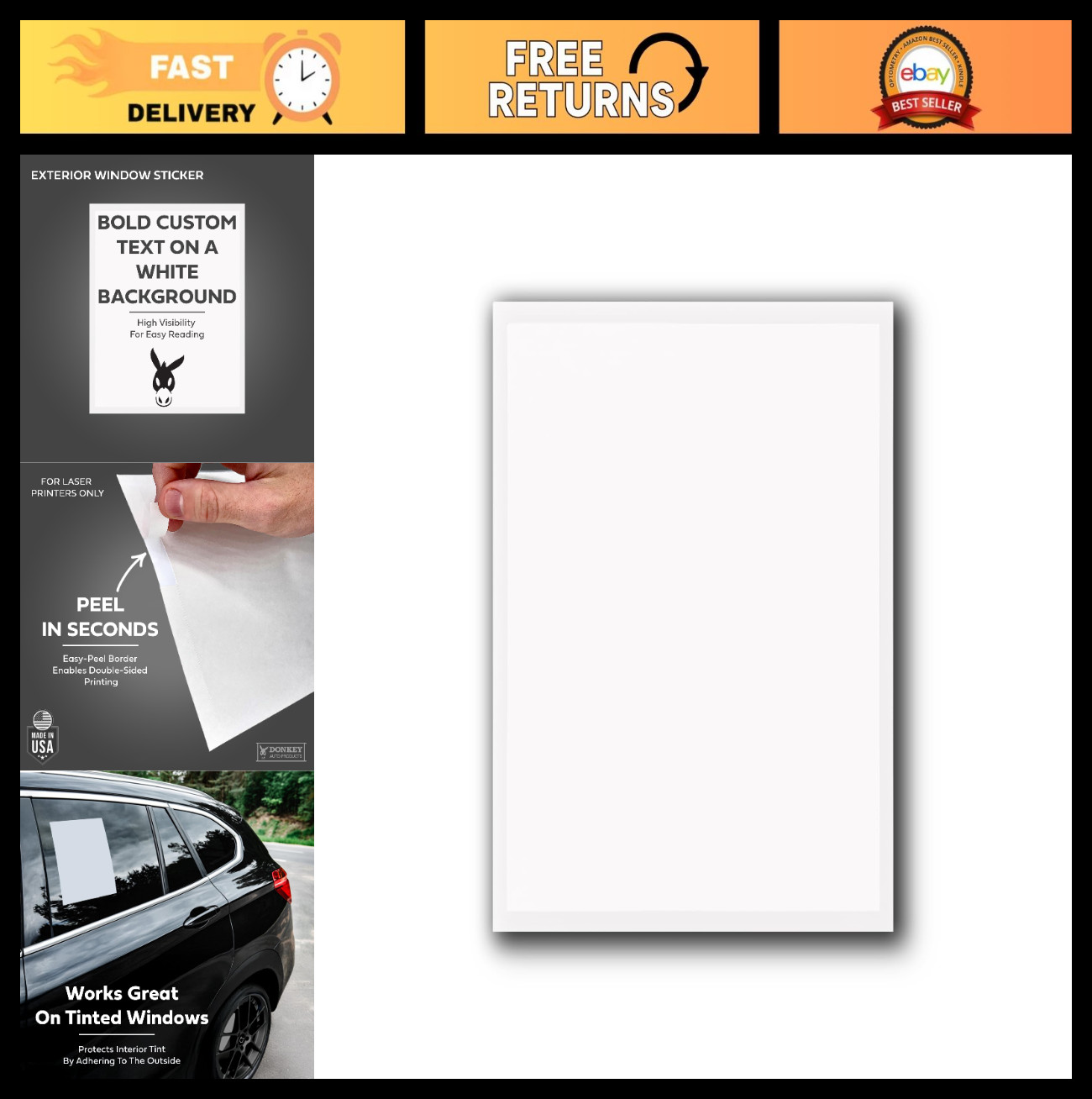 100 Pack Blank White Window Stickers for Car Dealers – Outdoor Use, 8.5×11” Adhe