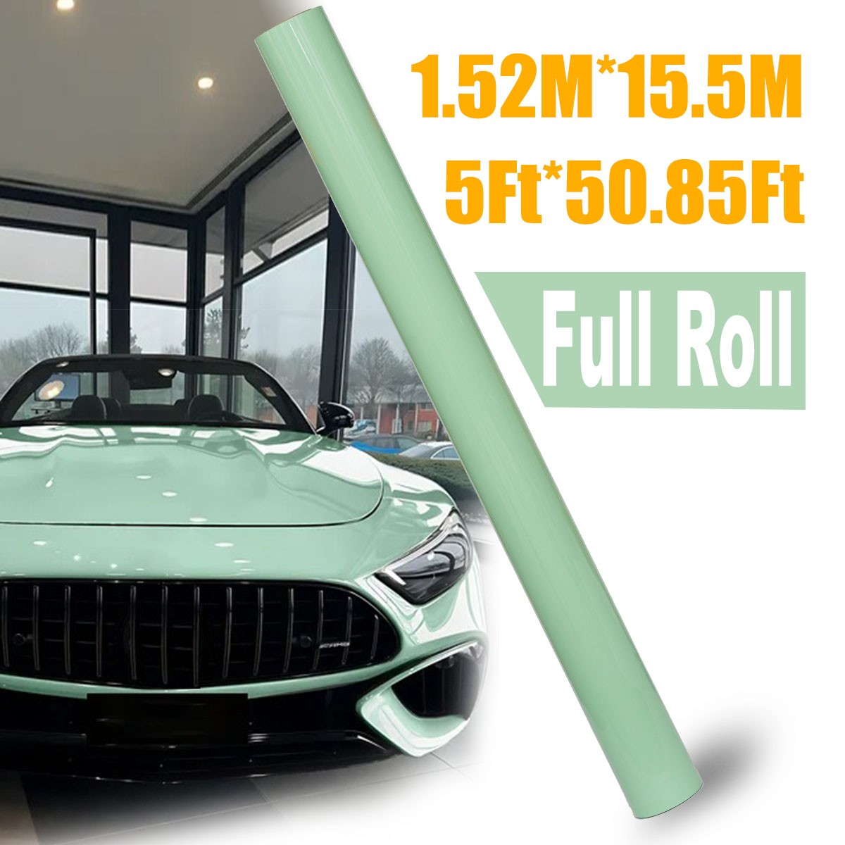60″x50FT Crystal Mint Green PET Car Wrap Glossy Vinyl Roll Air Release No Bubble