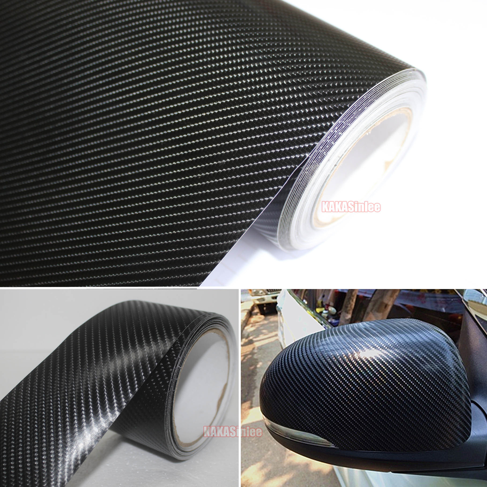 4D Black Sheet Car PVC Grain Carbon Fiber Vinyl Tape Wrap Sticker Stretch Strips