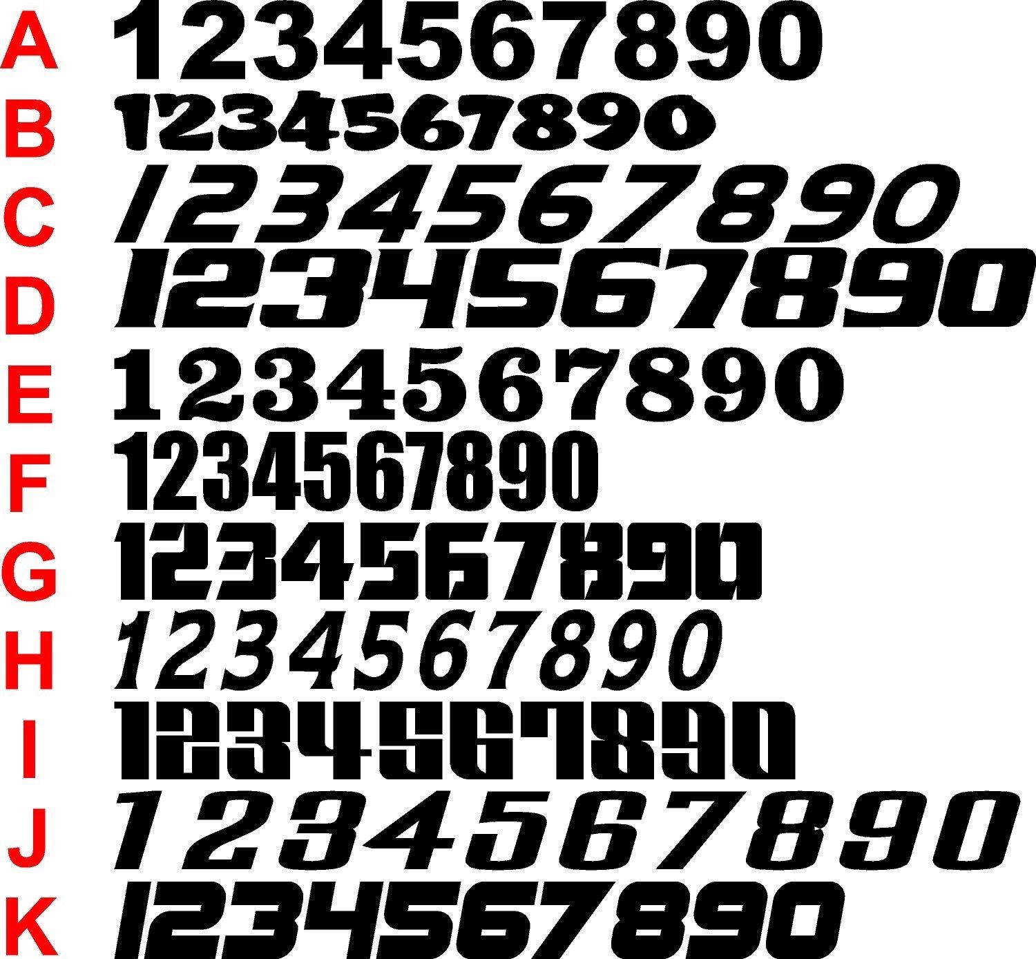 Race car numbers vinyl graphic decal two basic color