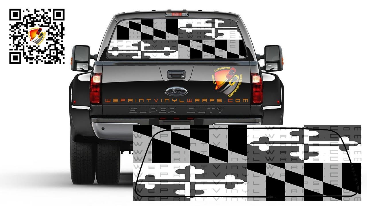 Maryland Flag Black and White Rear Window Perforated Graphic Vinyl Decal Trucks