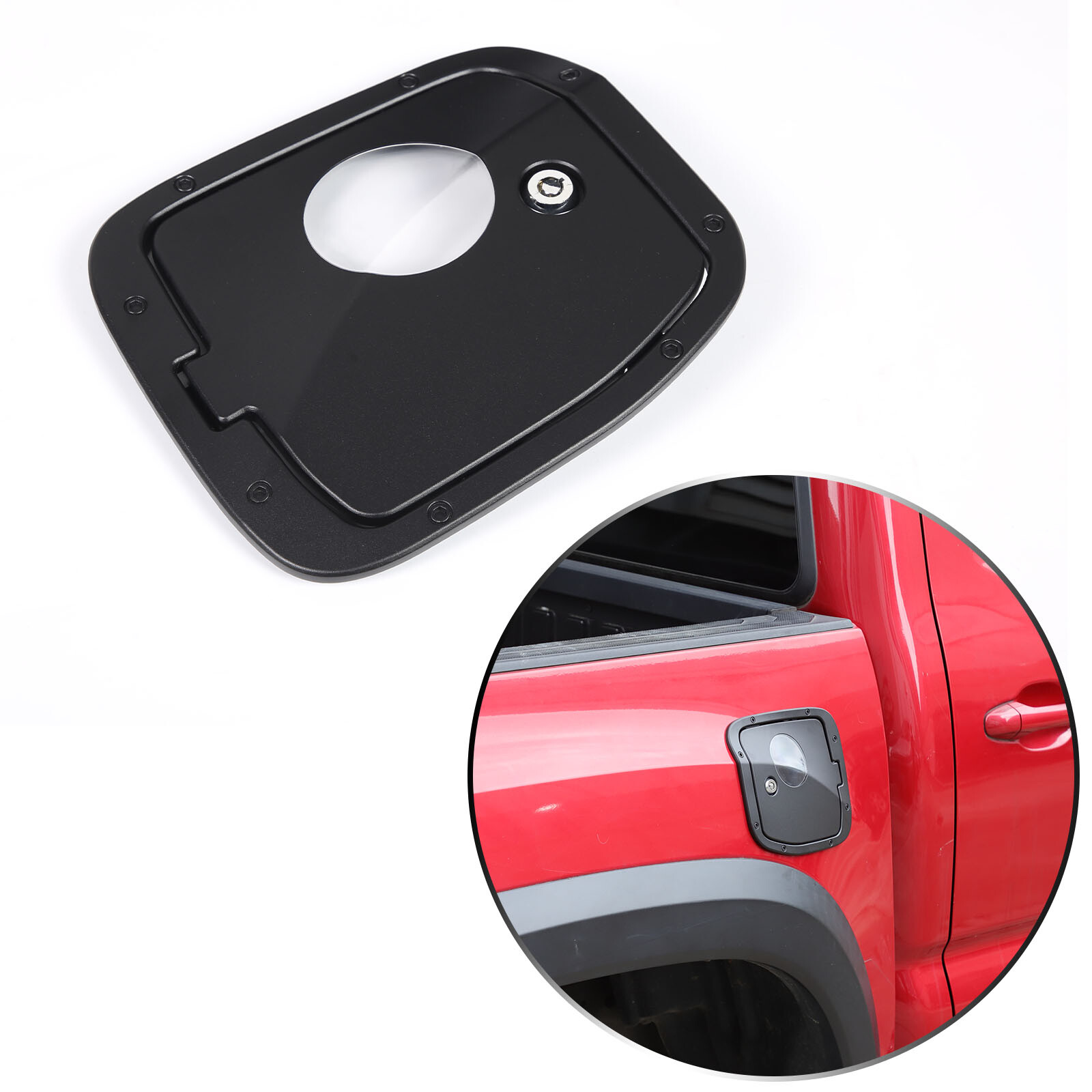 Black Door Fuel Tank Cover W/ Lock Gas Cap Tank Trim For Toyota Tacoma 2016-2022