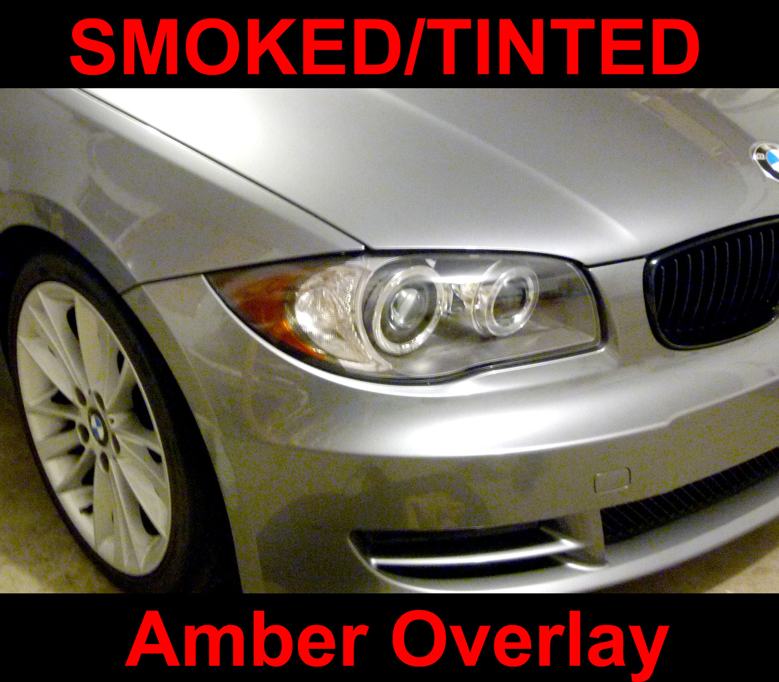 BMW 1 Series Headlight Overlay Eyelid Amber Removal Smoked Tinted 128i 135i 1M