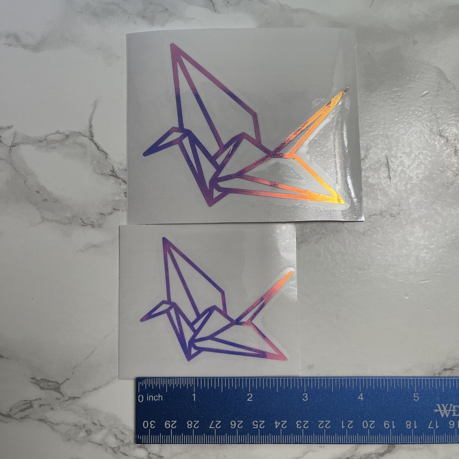 ONE Origami Paper Crane Outline Car Wall Vinyl Window Decal Sticker, Iridescent