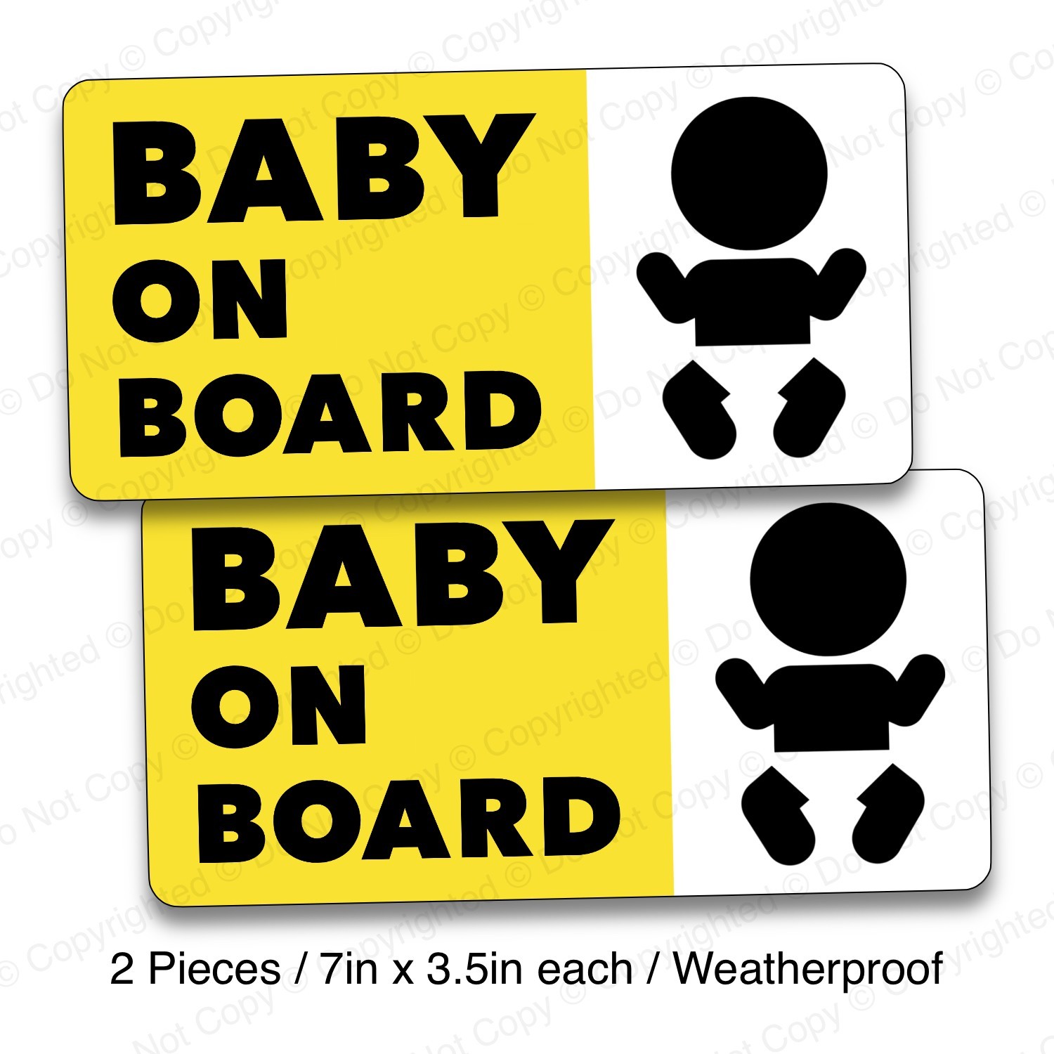 Baby On Board Vinyl Decal Sticker Sign Safety Car Bumper. 7in x 3.5in. 2-pack