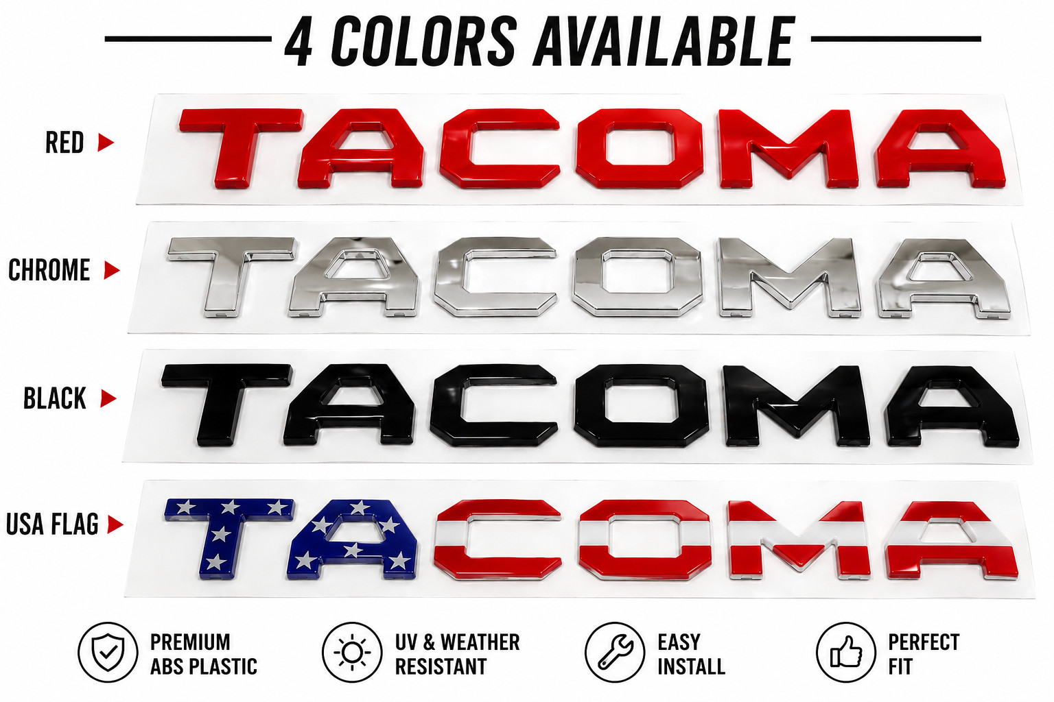 Tailgate Letter Inserts for 2024-2026 Toyota Tacoma 3D ABS Emblem Overlay Decals