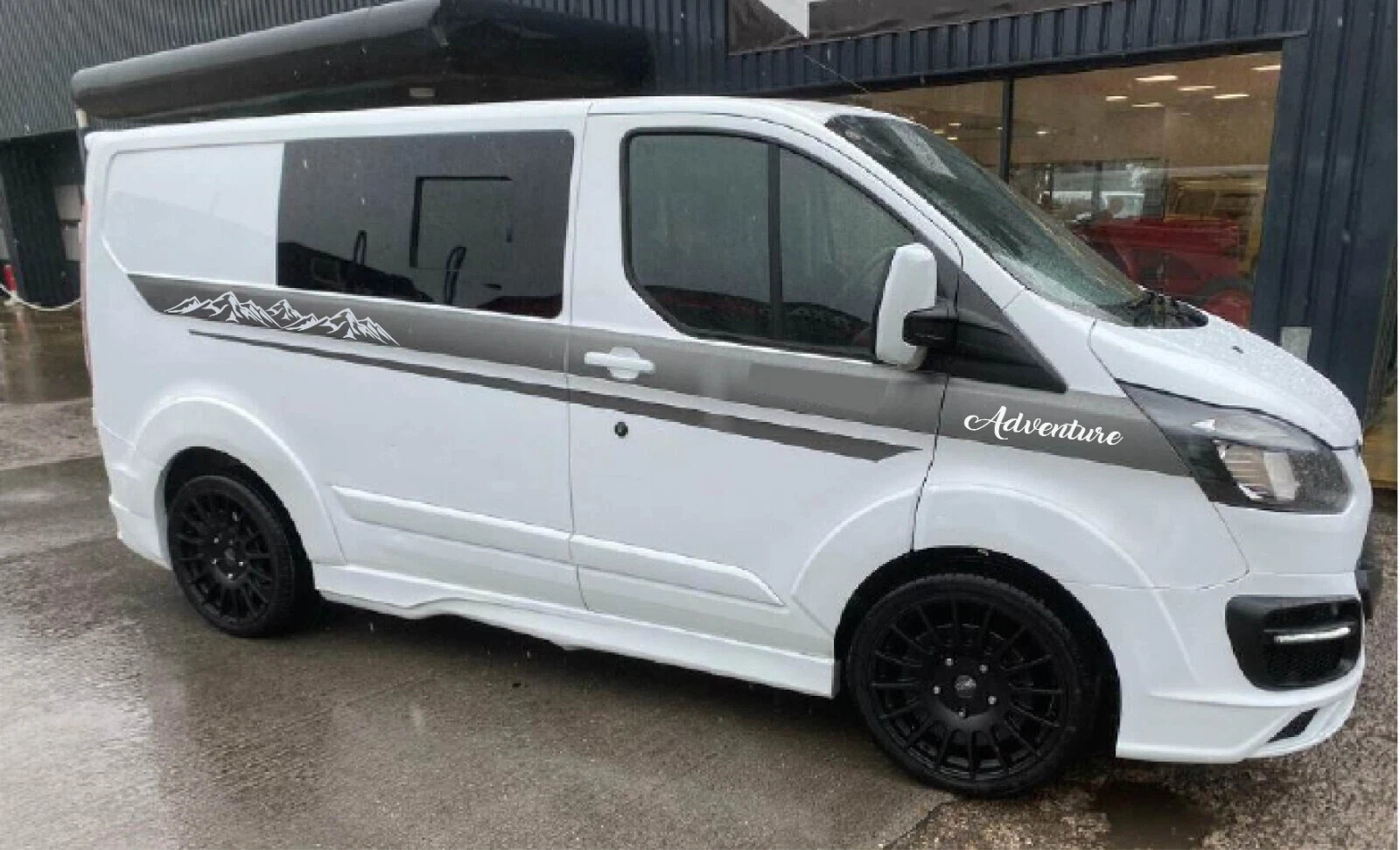 Fits Ford Transit Custom Side Stripe Wing Graphics Vinyl Decal Mountains LWB SWB