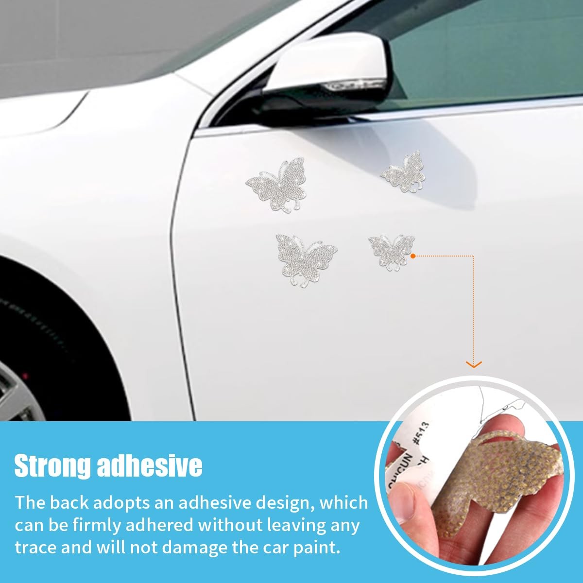 8PCS Bling Crystal Butterfly Car Decals, Auto Decoration Rhinestone White