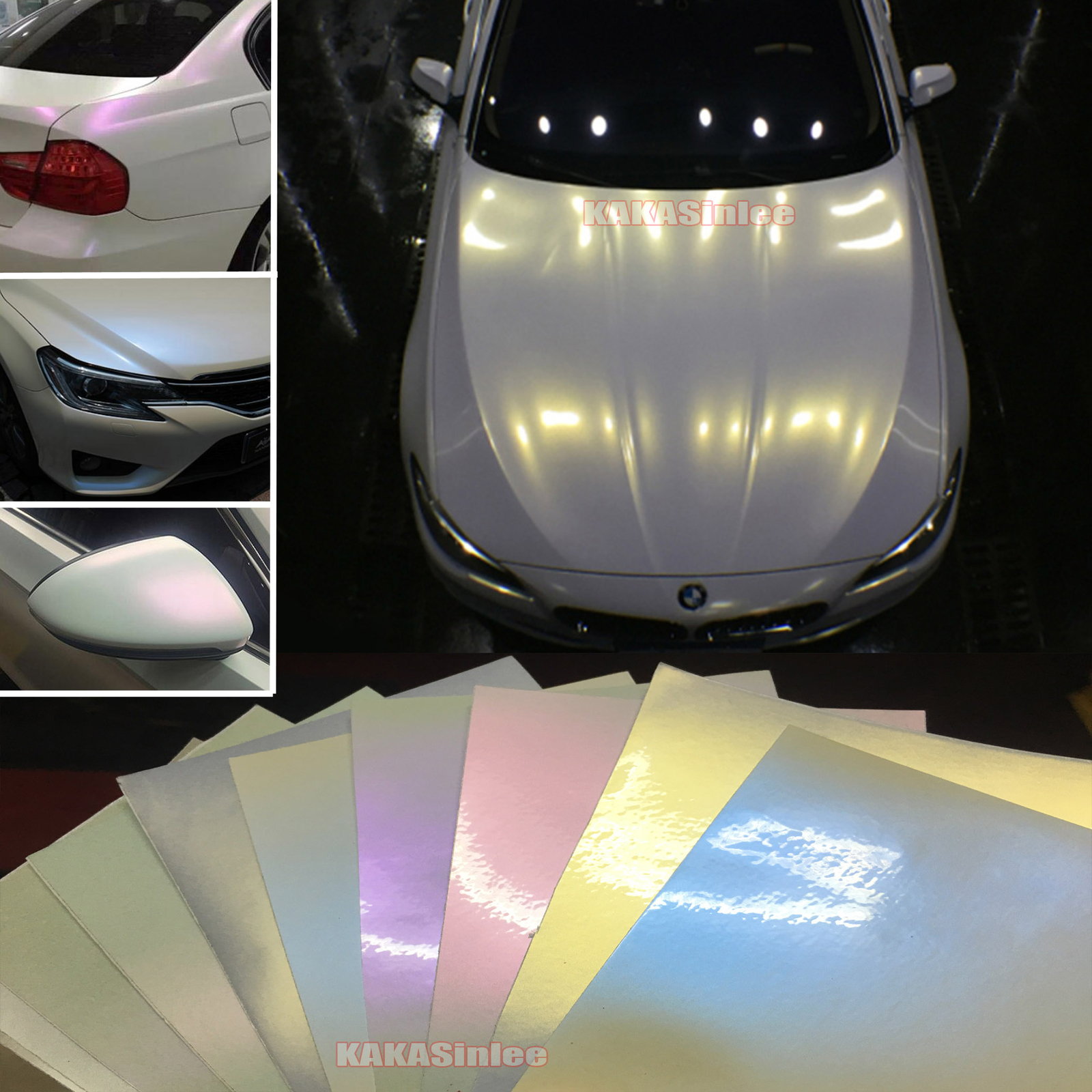 Full Roll Glossy Matte Pearl White Chameleon Vinyl Car Wrap Trim Sticker Film CF