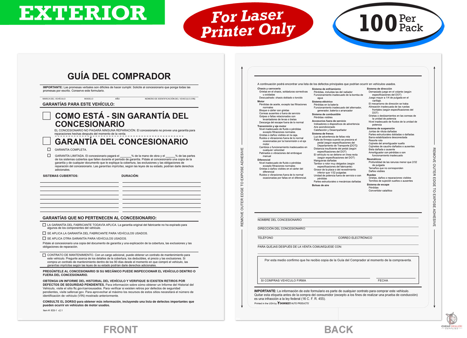 Exterior Spanish Vehicle Buyers Guides – (100 Packs)